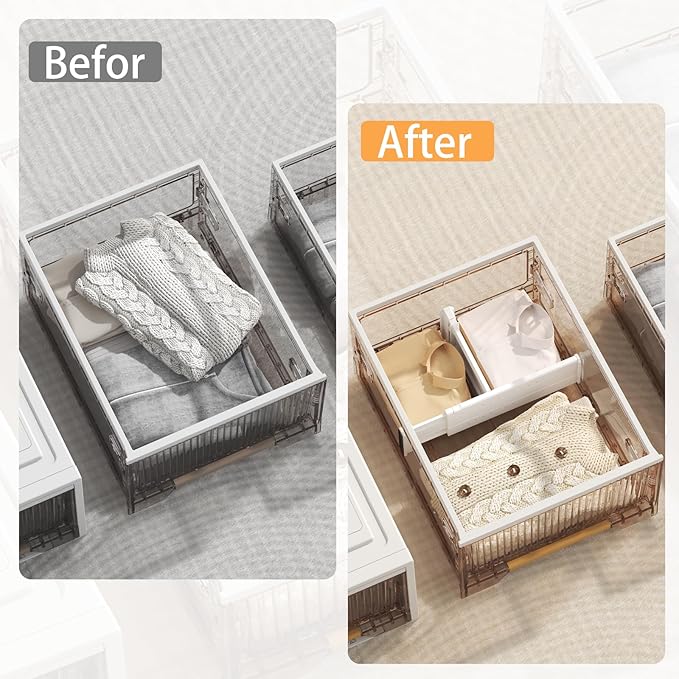 REBECAT 10 Pack Drawer Dividers for Clothes Adjustable Drawer Dividers 4" High Expandable from 15"-21" for Dresser Baby Clothes Bathroom,Bedroom Kitchen and Office Storage，White