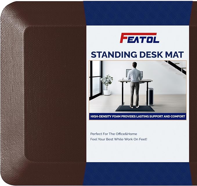 FEATOL Anti Fatigue Mat Floor Mat, Extra Thick Standing Office Desk Mat Memory Foam Cushioned Anti Fatigue Ergonomic Kitchen Mats Comfort Standing Pad NOT PVC 9/10 Inch Thick (20" x 39, Brown)