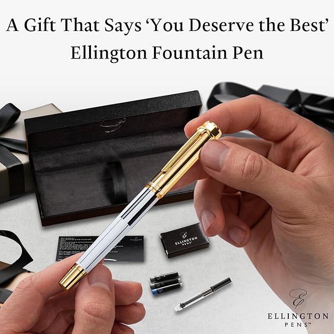Luxury Fountain Pen Set- Fountain Pens for Writing - Smooth Medium Nib - Includes Refillable Ink Converter, 3 Ink Cartridges [Black & Blue], Gift Box - Elegant Calligraphy