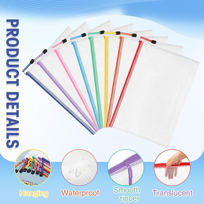 Jetec 32 Pcs Mesh Zipper Bags Toy Storage Bikini Organizer Bag Bolsas para Guardar Trajes De Baño Waterproof Zipper Reusable Pouch Puzzle Multipurpose for Storage Office(Cute Color,13 x 9.5 Inch)