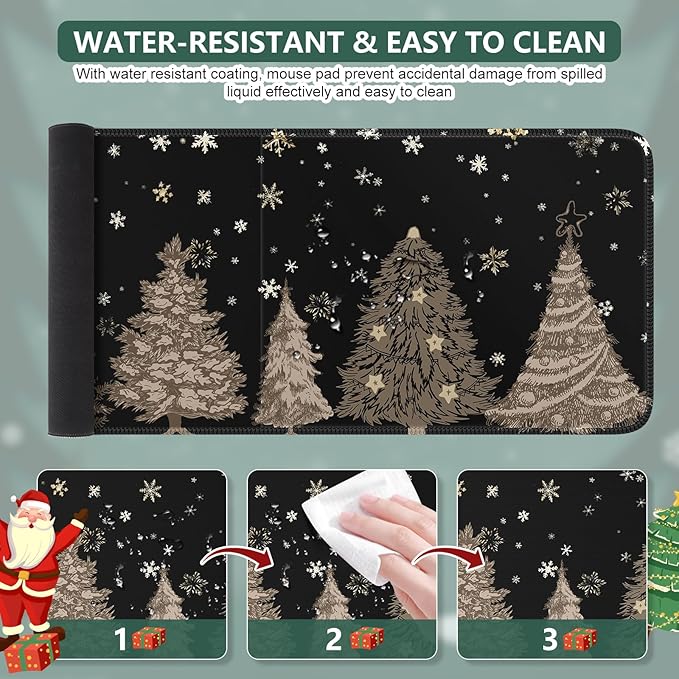 iCasso Black Desk Mat, Christmas Mouse Pad, Desk Matt for Desktop Accessories, Cute Desk Pad Mat, Large Mouse Pad for Desk, Anti-Slip Big Mousepad with Stitched Edges, Home Decoration