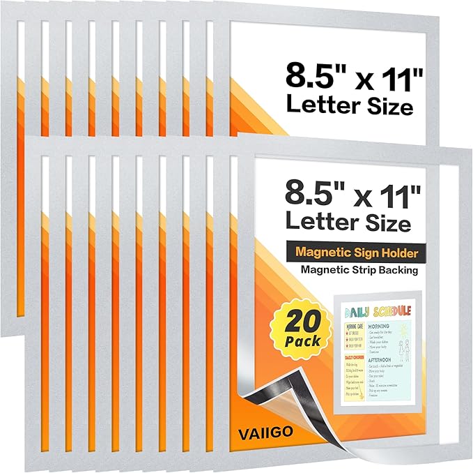 20Packs Magnetic Sign Holder 8.5x11 for Fridge & Metal Surfaces - Magnetic Frames with File/Paper/Document Holder - Photos/Pictures/Posters Frame for Commercial Offices/Stores (Silver)