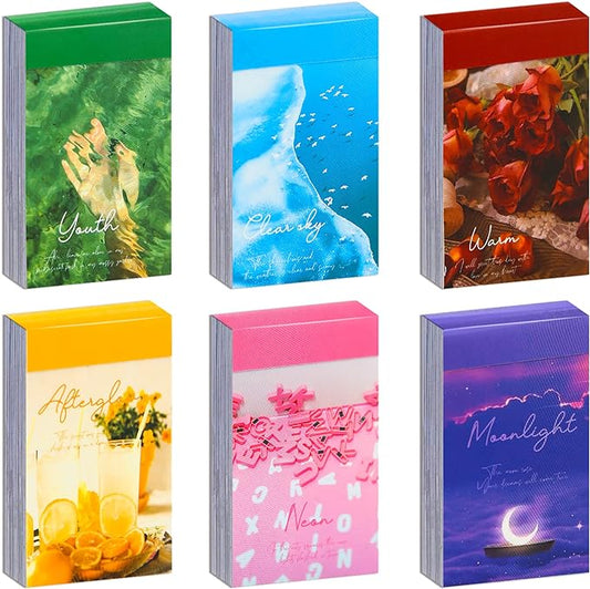 6 Sets 300 Pcs Washi Stickers Set Cute Aesthetic Sticker Book for Journaling, DIY Decorative Paper Sticker Decals for Bullet Journal Art Scrapbooking Diary Card Craft Gift Album Notebook Stationery