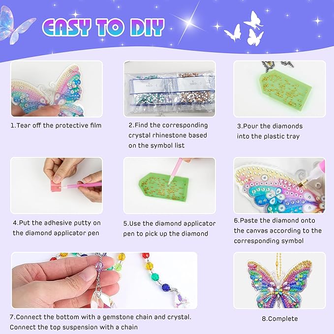 5Pcs Diamond art Kits for Kids/Adults, Crafts for Kids Ages 8-12, DIY Diamond Painting art Wind Chimes Crystal Window Suncatcher Craft, Birthday Gifts for 7 8 9 10 11 Year Old Girls, Home Garden Decor