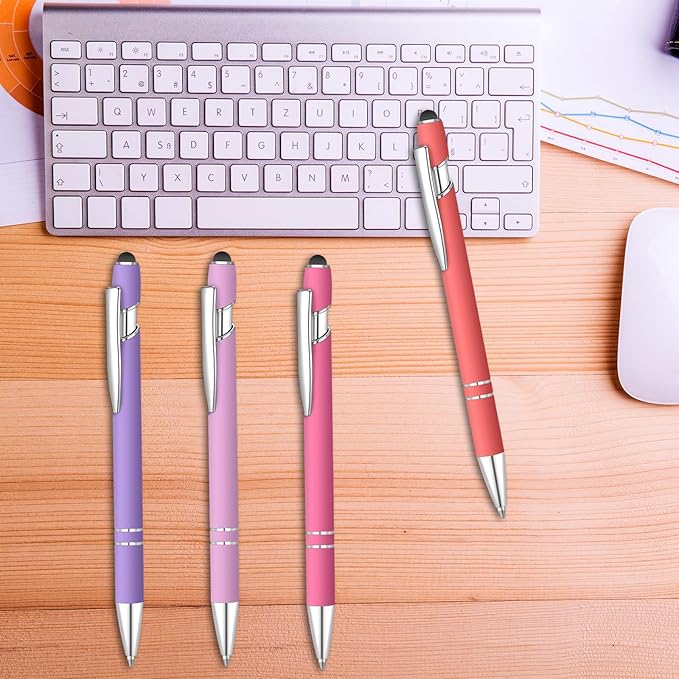 8 Pcs Blue Ink Ballpoint Pen with Stylus Tip 2 in 1 Stylus Ballpoint Pen Metal Pens Stylus Pen for Touch Screens School Office Coworkers (Multicolor Pink)