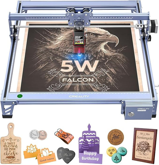 Creality Falcon 5W Laser Engraver Machine, 72w High Precision 0.06mm Laser Cutter and Engraving Machine for Wood Metal Leather Acrylic Glass, 10000mm/min, Offline Usage, CNC Laser Engraver