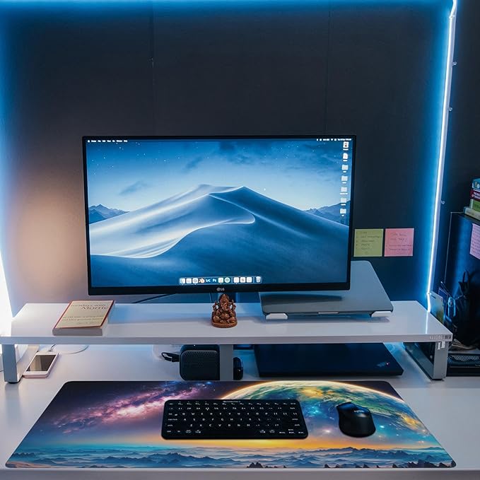 Desk Mat,Galaxy Earth Planet Desk Pad,Science Fiction Cosmic Large Gaming Mouse Pad for Desk,Extended Big Computer Keyboard Mouse Pad with Non-Slip Base and Stitched Edge,35.4"x15.7"