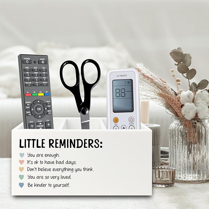 Little Reminders Inspirational Pen Pencil Holder Organizer for Desk, Positive Gifts, Mental Health Motivational Wooden Box Sign for Therapy Counselor Office Classroom Desk Tabletop Decorations