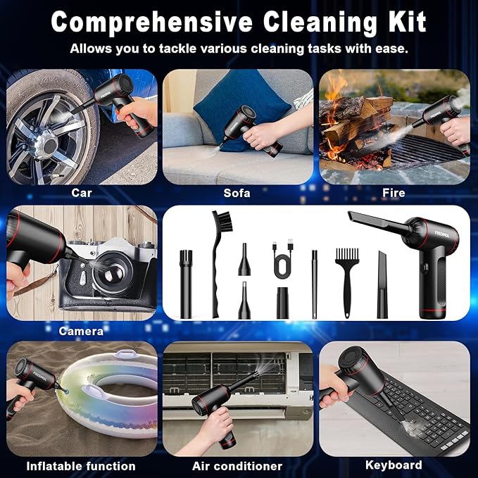 Compressed Air Duster,3 Gear Adjustable 100000RPM Electric Air Duster, Rechargeable Cordless Air Blower with LED Light for Computer Keyboard Electric Devices Cleaning. Replaces Compressed Air Cans