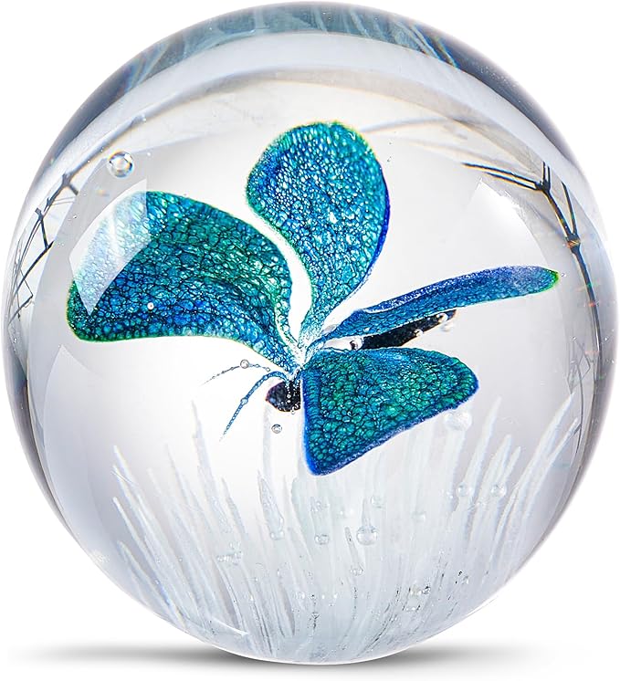 EUSTUMA Hand Blown Glass Butterfly Paperweight for Office Desk,Home Decor Collectible