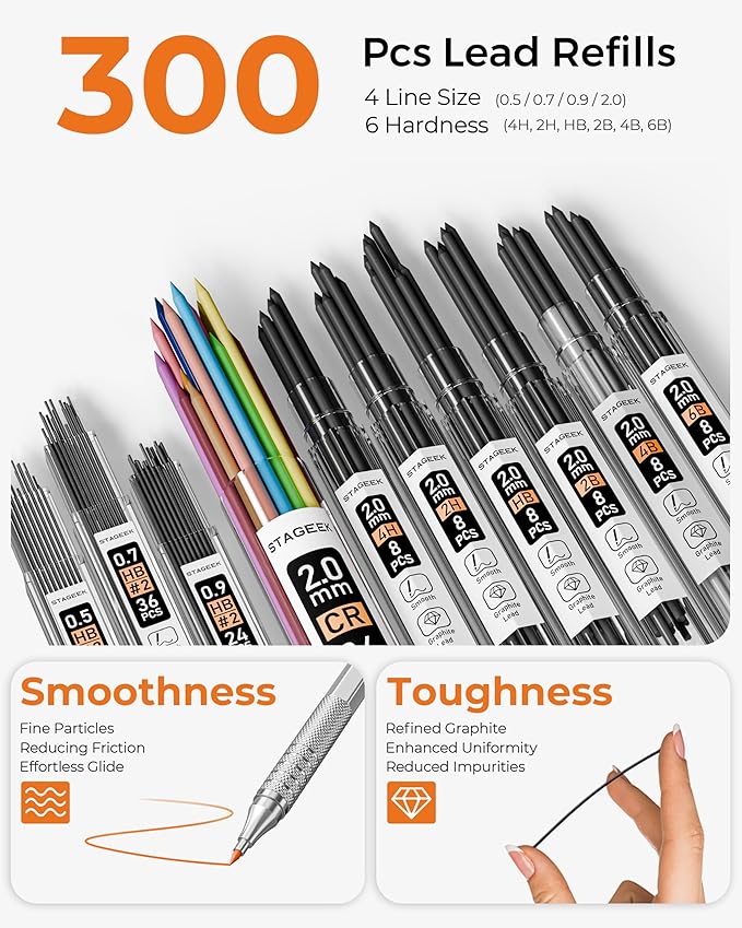 30PCS Silver Metal Mechanical Pencil Set in Leather Case, 0.5/0.7/0.9/2.0mm Art Drafting Pencils with 16 Tubes Graphite Leads (6B 4B 2B HB 2H 4H) & Colored Refills for Sketching, Drawing, Writing