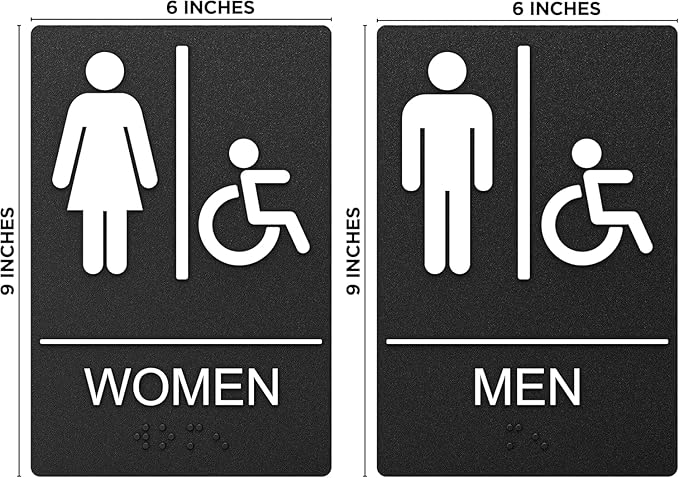ASSURED SIGNS Unisex Bathroom Signs, Restroom Sign For Business - For Unisex Men and Women - 10 Pack - 9" by 6" - ADA Compliant with Braille and Handicap Symbol - Strong Double-Sided Adhesives Included - Apply to Door or Wall