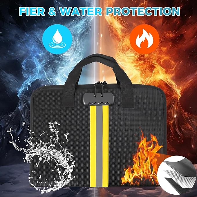 Accordion File Organizer with Combination Lock,Fireproof Expanding File Folder with Multi Pockets,13 Pockets Document Organizer with Handle & Labels,Portable Home Travel Safe Storage Letter A4 Files