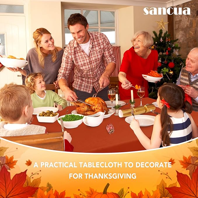 sancua Fall Tablecloth Rectangle - 60 x 84 Inch Burnt Orange - Stain and Wrinkle Resistant Polyester Fabric Table Cloth, Thanksgiving Table Cover for Dining Buffet Parties, Rust, Pumpkin Orange