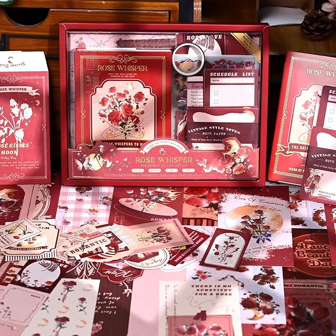 Funto Scrapbooking Kit(123 PCS), Vintage Collection-Rose Whisper, Perfect for Bullet Scrapbooking Materials, Planner DIY Arts Craft Collage