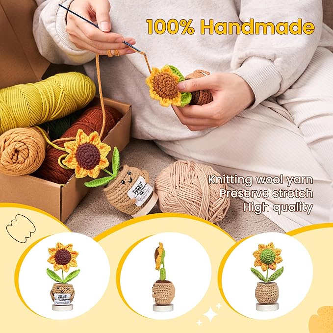 Gossby Handmade Positive Sunflower Doll Crochet with Card - Women Coworker Appreciation Gift - Retirement, Farewell, Goodbye, Leaving, Going Away Gift for Coworker - Good Luck Finding Better Coworkers