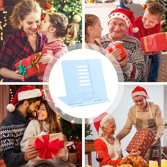 MSDADA Desk Book Stand Metal Reading Rest Book Holder Adjustable Document Holder Portable Sturdy Bookstands for Textbooks,Music Books,Recipe,Mobile Phone (Macaron Blue)