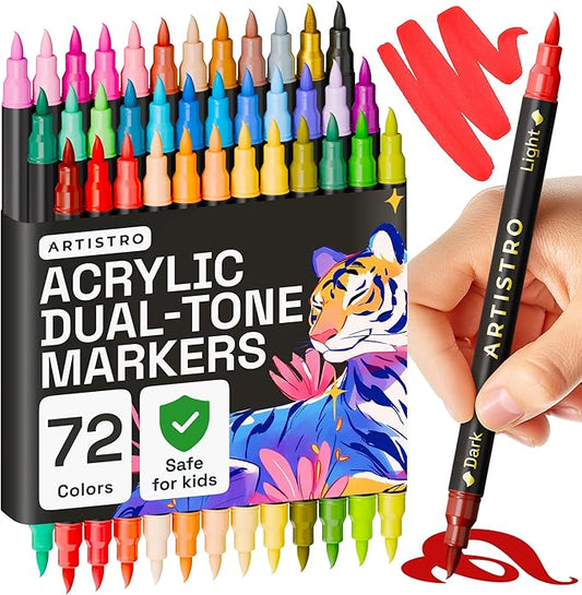 ARTISTRO Paint Markers - Acrylic Pens for Rock, Glass, Fabric, DIY - Art Supplies - 36 Dual Brush Tip Markers