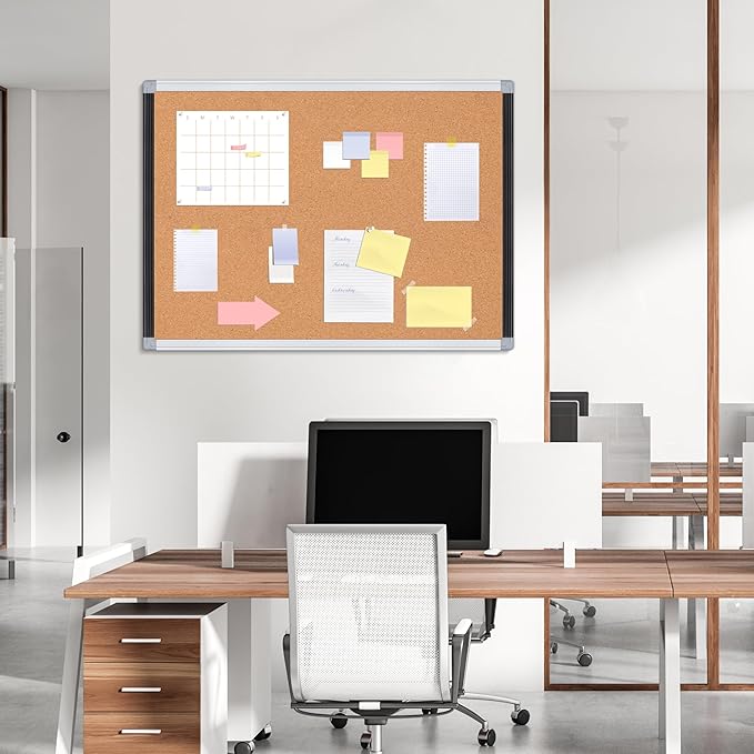 Board2by 2 Pack Cork Bulletin Board 20" x 30", Black/Silver Aluminium Framed Corkboard, Office Board for Wall Decor, Large Wall Mounted Notice Pin Board with 36 Push Pins for School, Home & Office