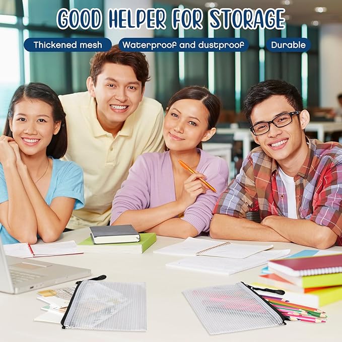 Zhehao 200 Pieces A6 Mesh Zipper Pouch Bulk Mesh Bags with Zipper Waterproof Small Pencil Pouches for School Office Supplies Organization 9.4 x 4.5 Inches(Multiple Colors)