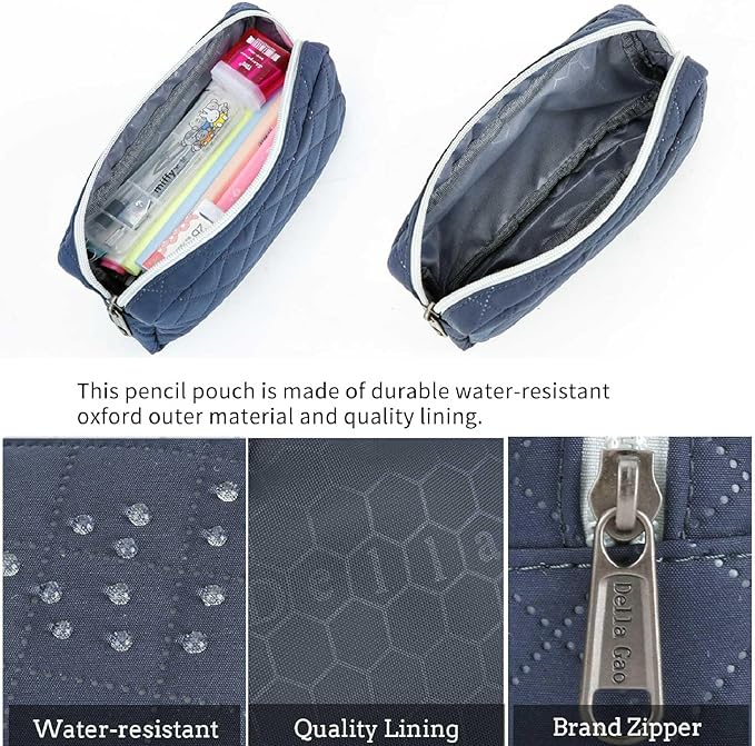 Della Gao Small Pencil Case Large Capacity Pencil Pouch Marker Pen Bag Coin Pouch Office Stationery Organizer (Dark Blue)