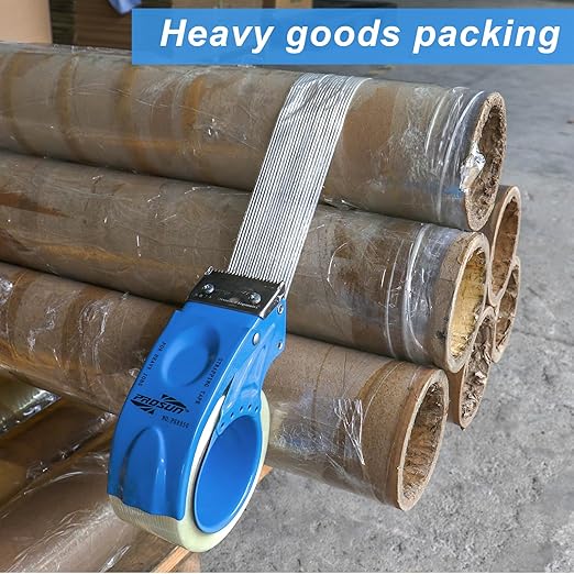 BOMEI PACK Strapping Tape 2Inch, Fiberglass Reinforced Heavy Duty Packing Tape with Dispenser with String for Moving and Shipping, 6Rolls x 5.5Mil x 35Yds, Total 210Yds
