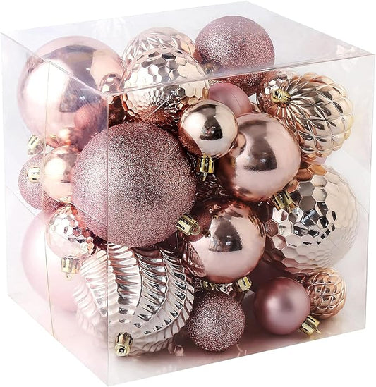 Christmas Balls Ornaments -36pcs Shatterproof Christmas Tree Decorations with Hanging Loop for Xmas Tree Wedding Holiday Party Home Decor,6 Styles in 3 Sizes(Rose Gold)