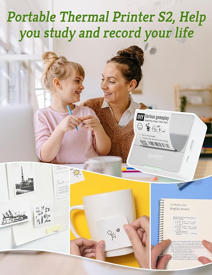 iDPRT Mini Sticker Printer Machine with 1 Roll Sticker Paper, Portable Thermal Printer for Study, Grey