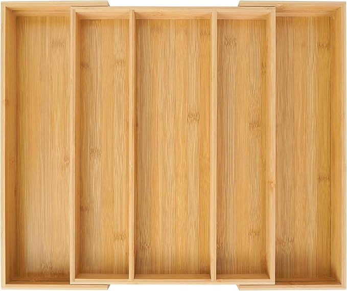 Utoplike Bamboo Expandable Kitchen Drawer Organizer, Adjustable Utensil Holder and Cutlery Tray Organiser, Drawer Divider for Silverware, Flatware, Knives in Kitchen, Bedroom, Living Room, 5 Slot
