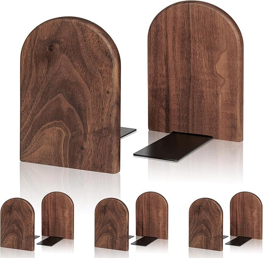 Book Ends,4 Pair Large Bookends Wood Book Ends Universal Economy Bookend (4, Large)