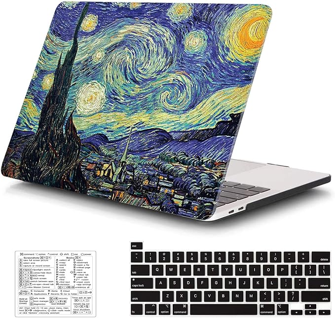 Compatible with MacBook Pro 13 Inch Case M2/M1 2025 2022-2017 A2338 A2289 A2251 A2159 A1989 A1706 A1708 Plastic Hard Shell Case&Keyboard Skin&Mac OS Keyboard Sticker (Van Gogh Starry Sky)