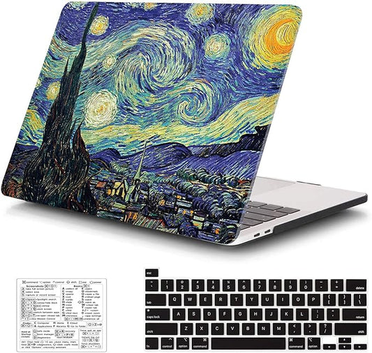 Compatible with MacBook Pro 13 Inch Case M2/M1 2025 2022-2017 A2338 A2289 A2251 A2159 A1989 A1706 A1708 Plastic Hard Shell Case&Keyboard Skin&Mac OS Keyboard Sticker (Van Gogh Starry Sky)