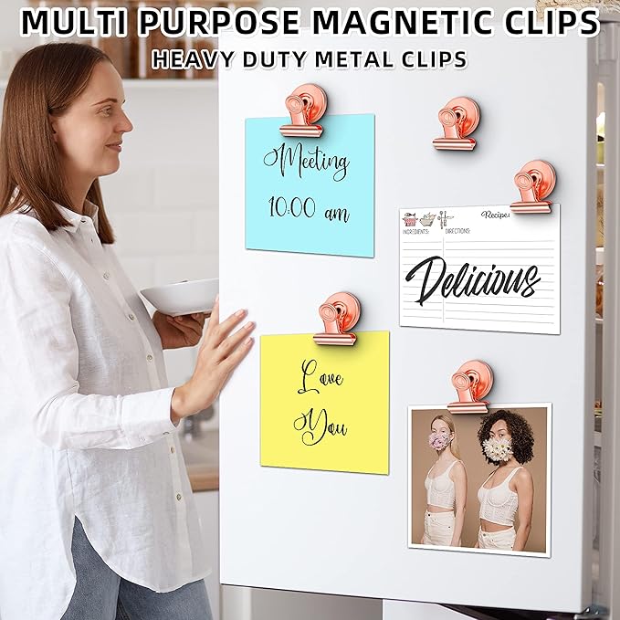 Grtard 24pack Rose Gold Magnetic Clips, Strong No-Scratch Refrigerator Magnets, Multi-Purpose Heavy Duty Clips for Fridge, Whiteboard, Locker, Classroom