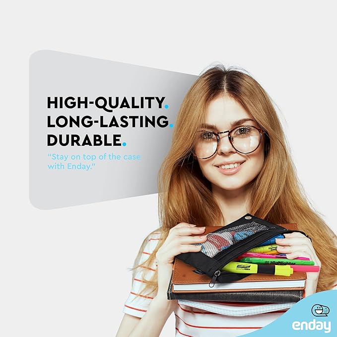 Enday Black Pencil Pouch for 3 Ring Binder (2 Pack) Binder Pencil Pouch, 3 Ring Pencil Pouch for Binder, Pencil Bags, Zippered Pencil Pouch, Pencil Case for Binder