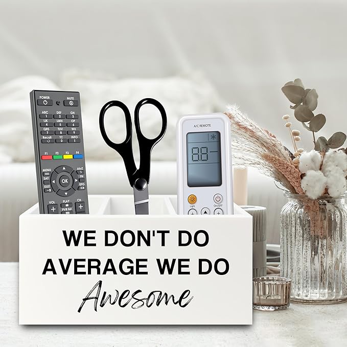 Inspirational Pen Pencil Holder Organizer for Desk, Inspirational Gifts for Women, We Don't Do Average We Do Awesome Motivational Wooden Box Sign for Home Office Desk Tabletop Decorations