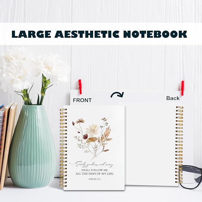 BearCake Floral Christian Notebook Journal, Christian Gifts for Women, Bible Notebooks for Note Taking, Bible Journaling Notebook, Surely Goodness and Mercy Hardcover Spiral Notebook 5.5x8.3