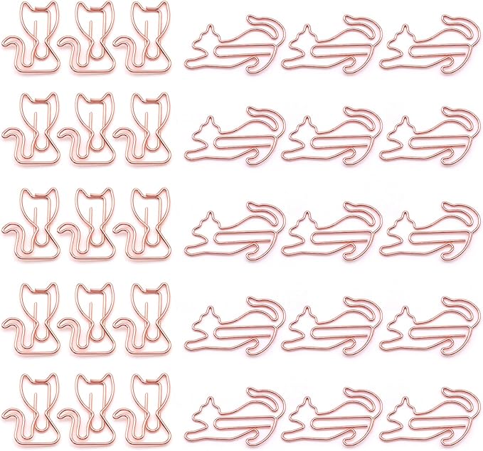 80 Pcs Rose Gold Cat Creative Metal Paper Clips - Fun Office Supplies for Cat Lovers (Rose Gold Catg)