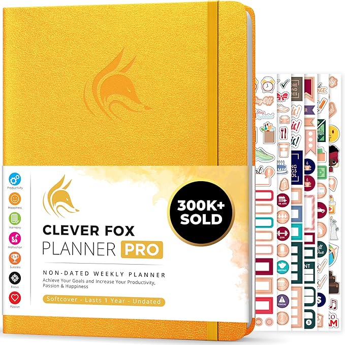 Clever Fox Planner PRO – Weekly & Monthly Life Planner to Increase Productivity, Time Management and Hit Your Goals, 8.5x11″ (Amber Yellow)