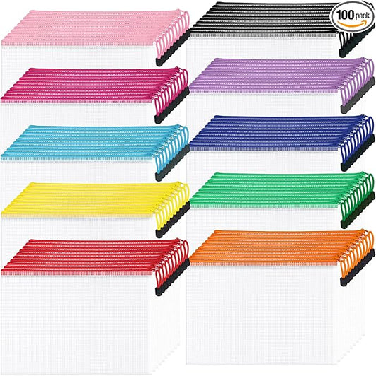 100Pack Mesh Zipper Pouch Bags, Waterproof A4 Letter Size Document Zipper Pouches for Storage, Teacher School, Toys, Puzzle, Office, 10 Colors