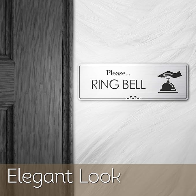 Please Ring Bell Sign, Brushed Silver, Engraved, 3" x 9", Fade Resistance, Indoor/Outdoor Use, USA MADE By My Sign Center