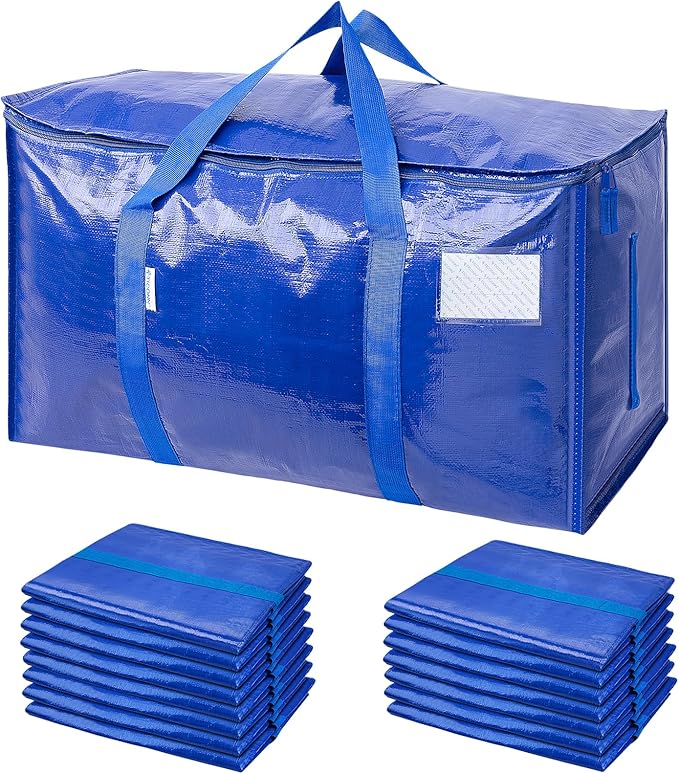 TICONN 16 Pack Extra Large Moving Bags with Zippers & Carrying Handles, Heavy-Duty Storage Tote Moving Boxes for Space Saving