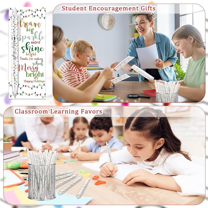 25 Sets Christmas Pens Bulk Christmas Employee Appreciation Gifts Bulk String Lights 0.7 mm Mechanical Pencils with Bookmarks Coworkers Xmas Gifts for Staff Teacher Office Team