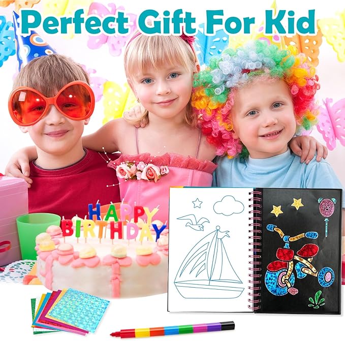 FUNNYB&G Foil Art Craft for Kids - Christmas Crafts Gift Party Favors Stocking Stuffers for Kids Fun Art Supplies Creative Birthday Gift Travel Toys for Girls Boys 4 5 6 7 8 9 Years Old (Vehicle)