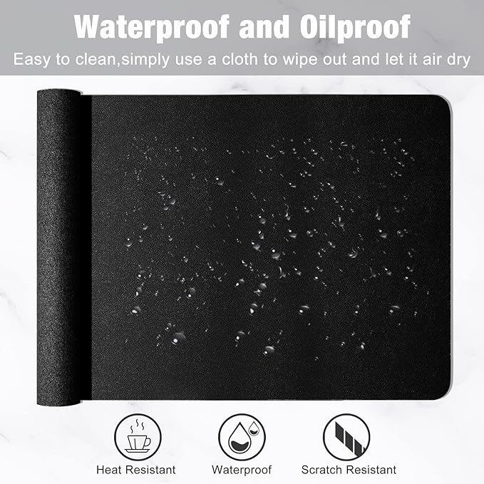 Hsurbtra Desk Pad, 30" x 14" PU Leather Desk Mat, XL Extended Mouse Pad, Waterproof Desktop Blotter Protector, Non-Slip Ultra Thin Large Laptop Keyboard Writing Mat for Office Home, Black