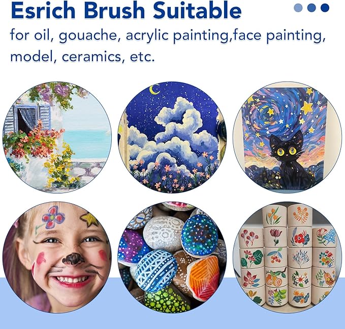 ESRICH Watercolor Brush Set, 24 Packs / 240 Pcs Acrylic Brushes,Nylon Brush Head, for Oil Painting, Gouache, Face,Ceramics etc, Kid's and Adults Painting Arts and Crafts Sets.(Blue)