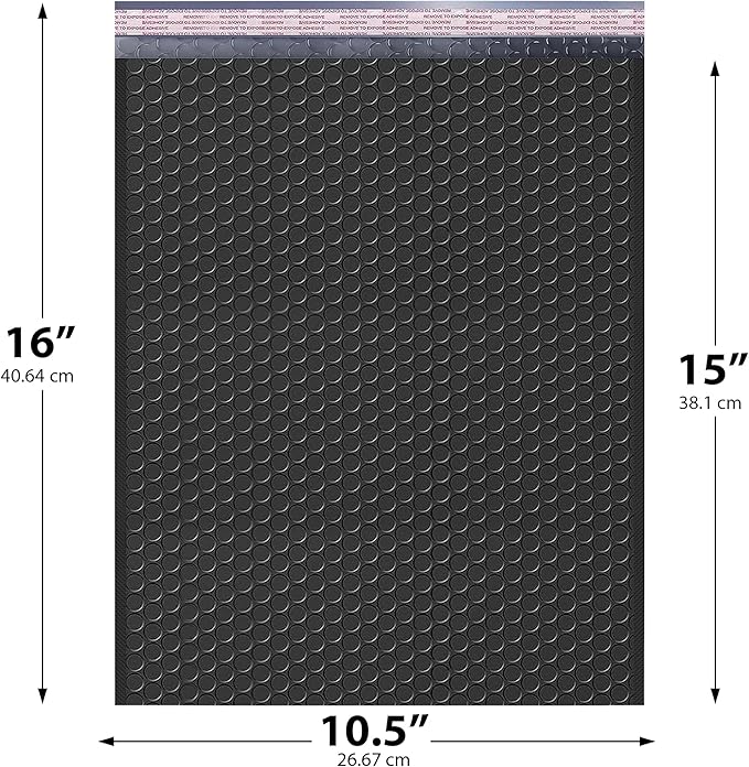 Black 10.5x16 Inch Large Poly Bubble Mailers #5 | Padded Envelopes with Self Seal | Air Lined Cushioned Bubble Mailer | Usable Size 10.5x15 | 200 Pack Bulk | Lightweight shipping Bags