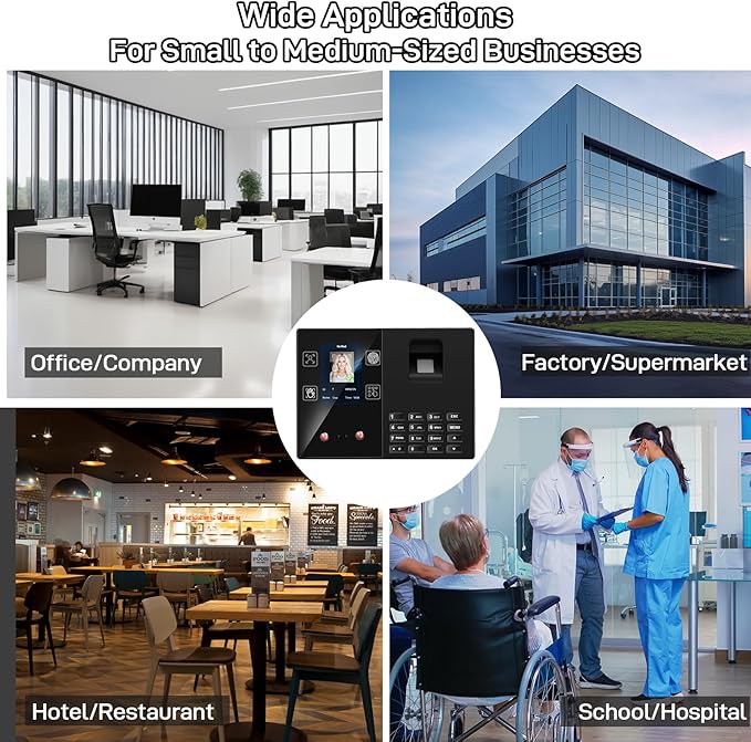 KUIIYER 4 in 1 Employee Time Clocks for Small Business (Face + Fingerprint + Palm Print + PIN) Employee Clock in & Out Machine Attendance Punch Clock