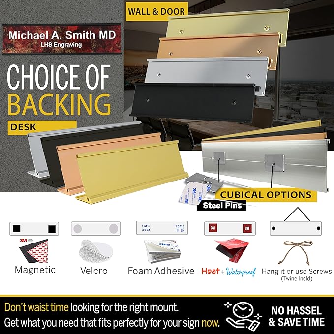 Engraved Name Plates for Desk and Door Signs Personalized Plastic Nameplate - Made In USA