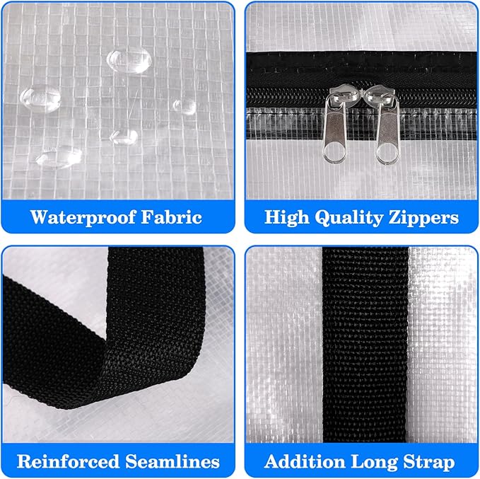 BlissTotes 8-Pack Large Moving Bags with Backpack Straps & Strong Zippers, Heavy-Duty Storage Bags Moving Boxes for Space Saving, Dorms, Transport, 93L-25 Gallons, Clear