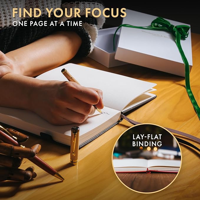 Wordsworth & Black A5 Bullet Dotted Journal 216 Dotted Pages, Hardcover Grid Dot Leather, 120 GSM Paper, Journaling Notebook for Work & Sketching, Journals for Women, Men - Gifts Box Included Black